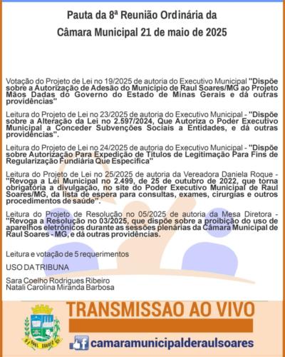Pauta 8ª Reunião Ordinária