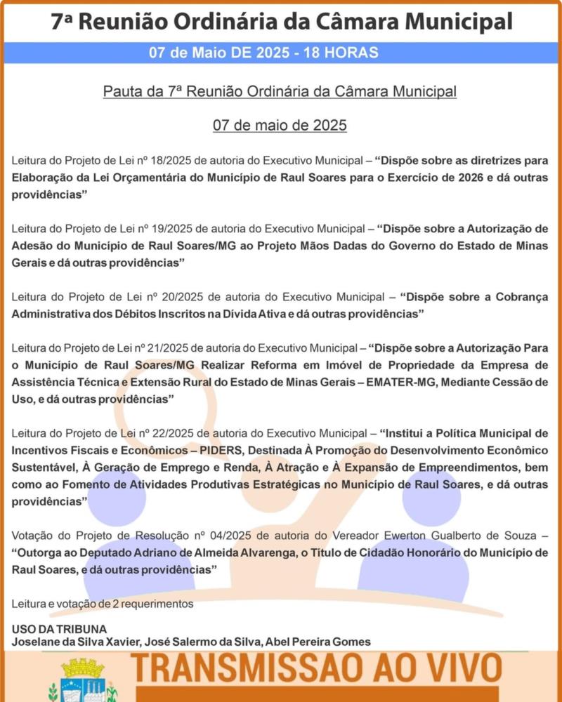 Pauta 7ª Reunião Ordinária