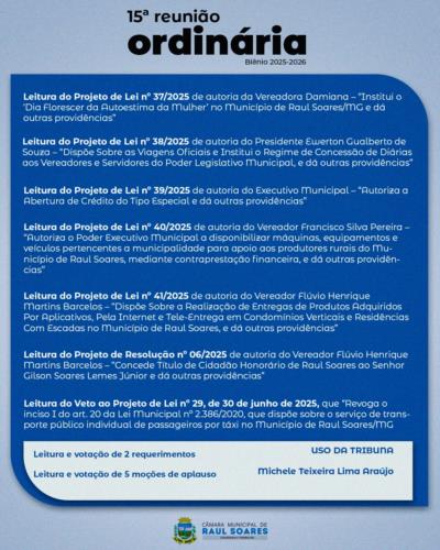 Pauta 15ª Reunião Ordinária