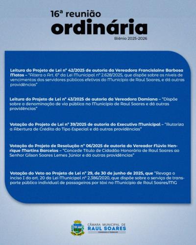 Pauta 16ª Reunião Ordinária
