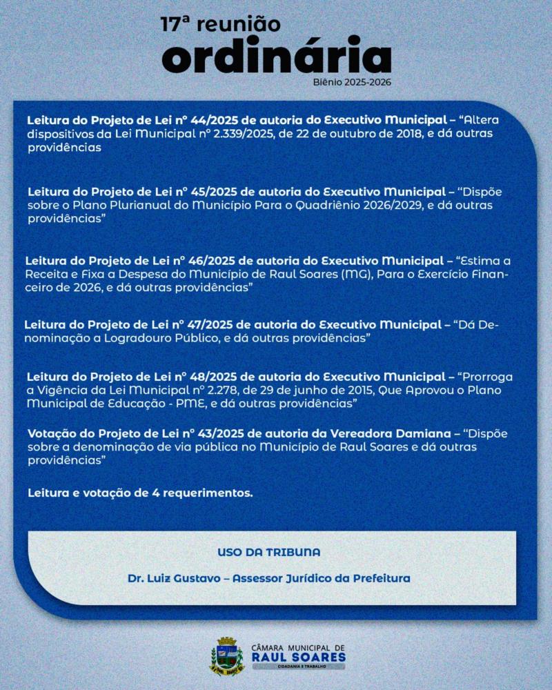 Pauta 17ª Reunião Ordinária