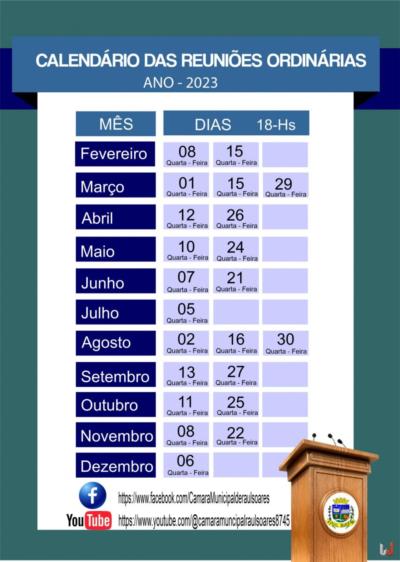 Calendário das Reuniões Ordinárias - Ano 2023