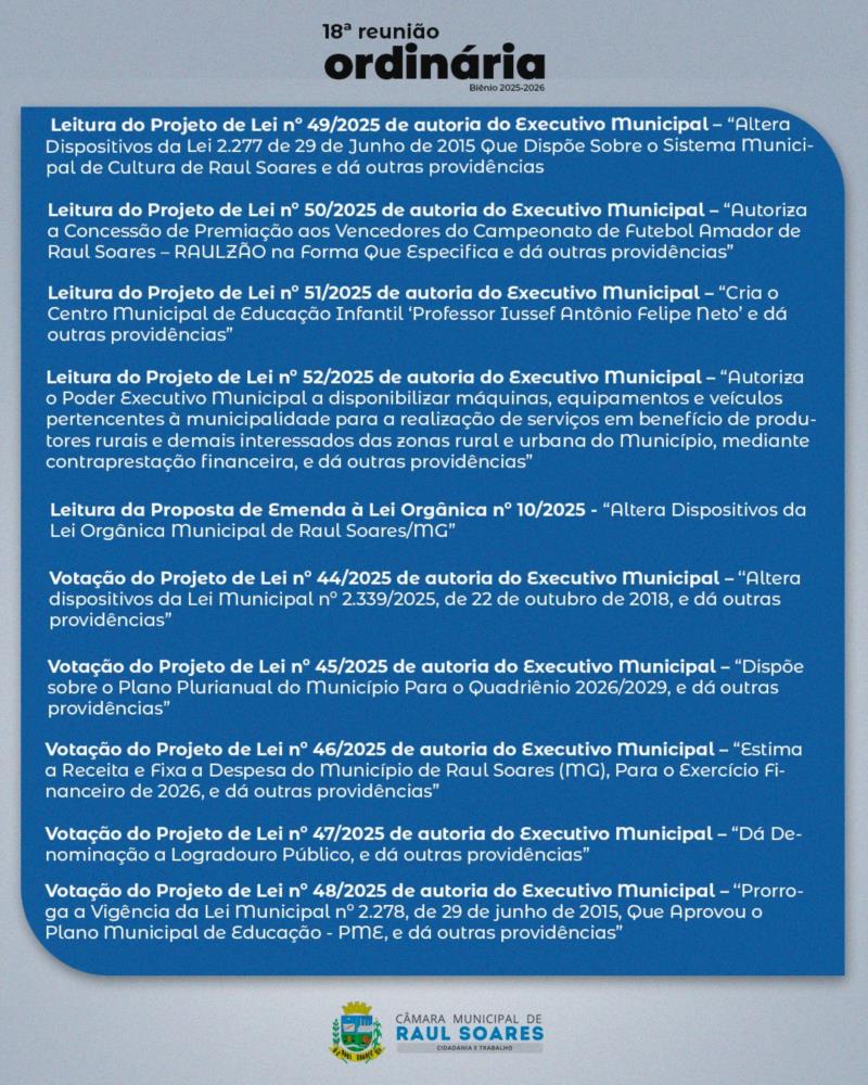 Pauta 18ª Reunião Ordinária