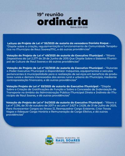 Pauta da 19º Reunião Ordinária