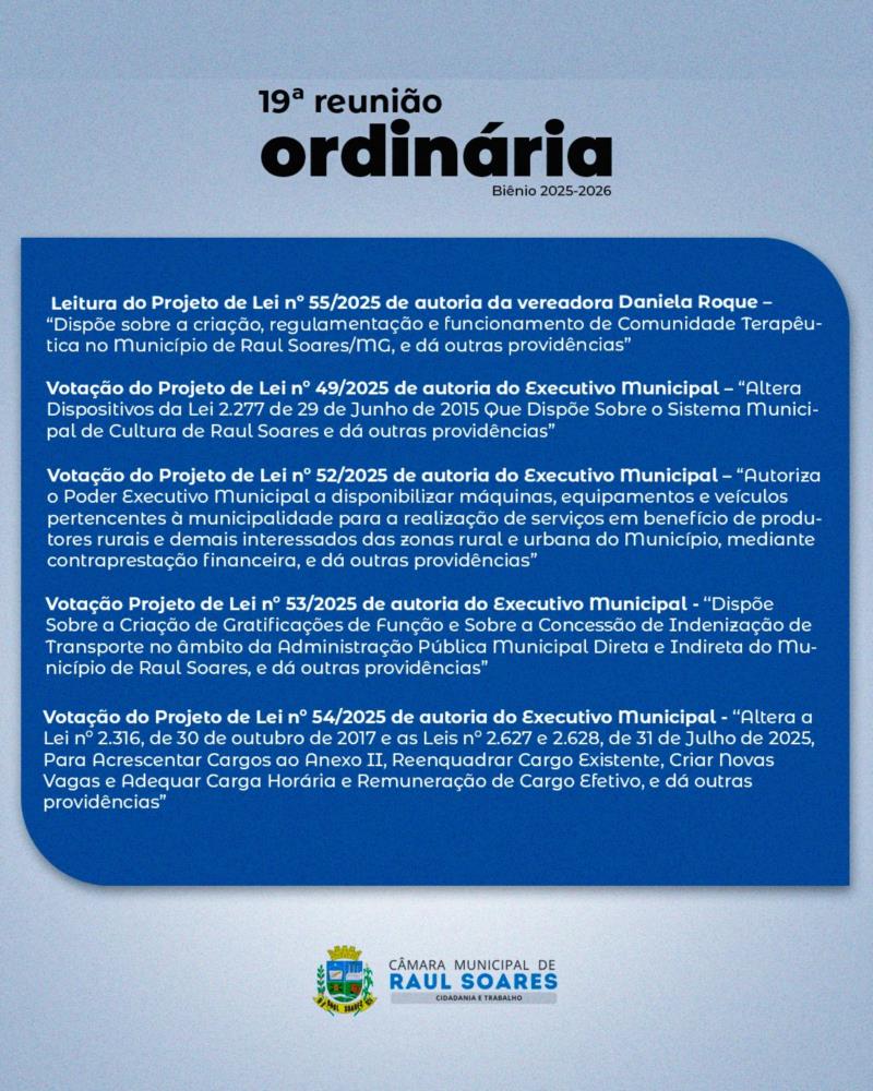 Pauta da 19º Reunião Ordinária
