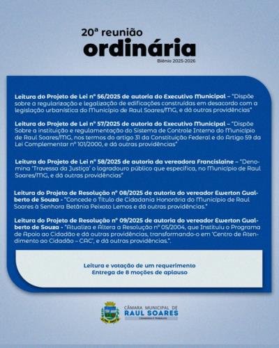Pauta 20ª Reunião Ordinária
