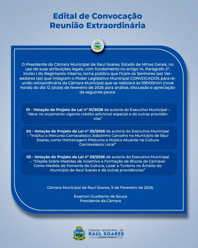 Edital de Convocação – 1ª Reunião Extraordinária - 2026