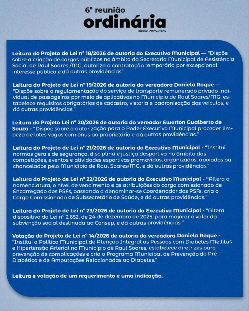 Pauta 06ª Reunião Ordinária 2026