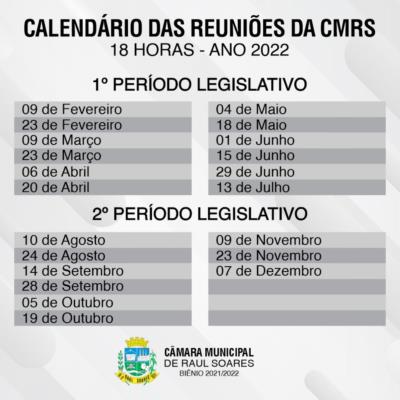 CALENDÁRIO DAS REUNIÕES DA CMRS - 18HORAS/ ANO 2022