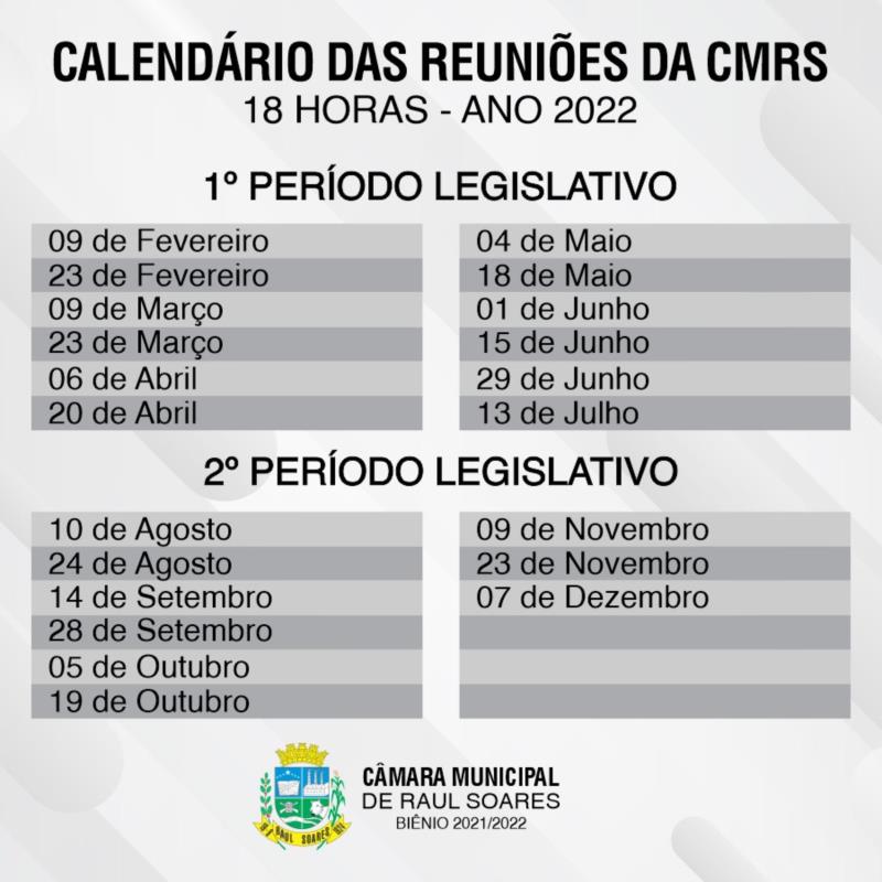 CALENDÁRIO DAS REUNIÕES DA CMRS - 18HORAS/ ANO 2022